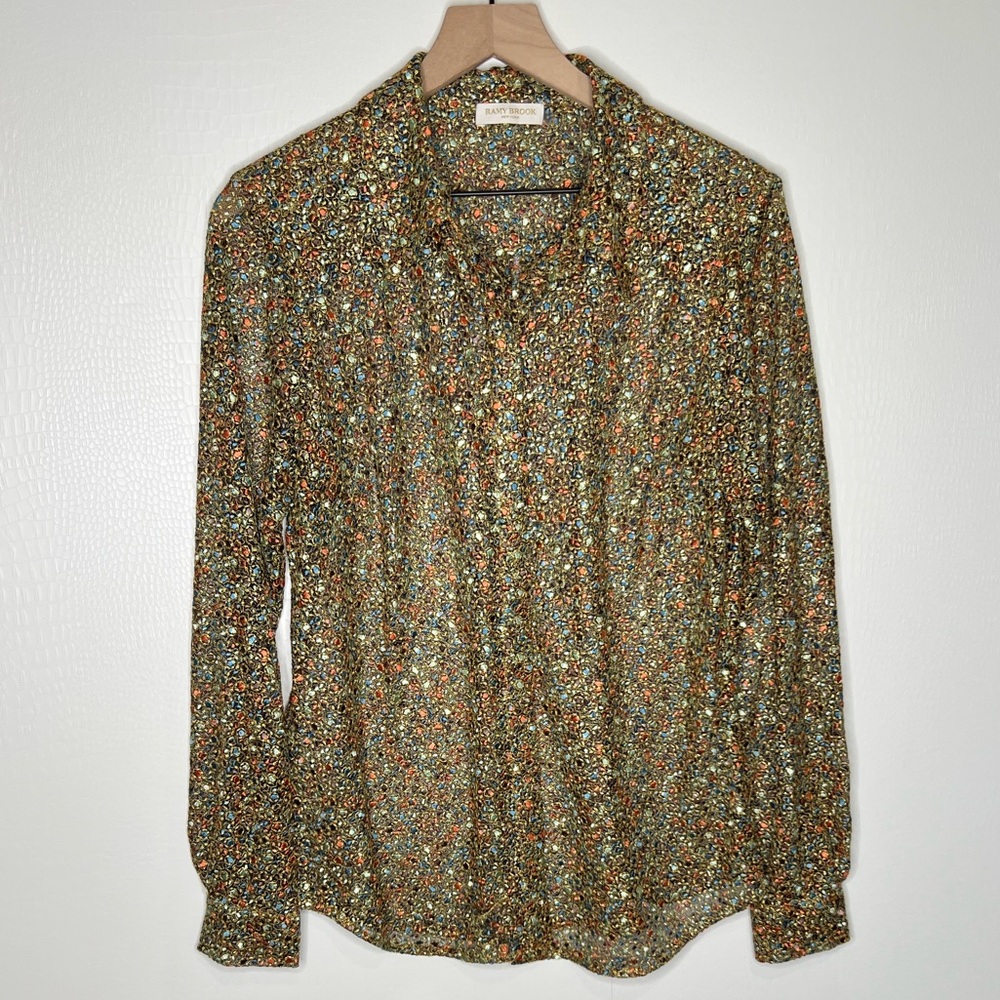 Ramy Brook Tien Magical Speckled Jacquard Embroidered Sheer Multicolor Blouse - Picture 13 of 13